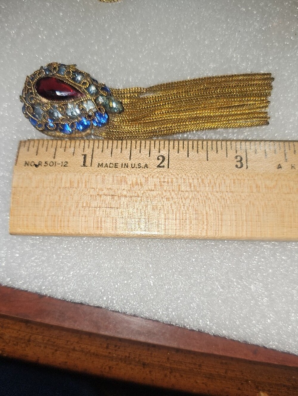 Vintage Gold Tassel Pendant with Red and Blue Stones - Picture 6 of 6